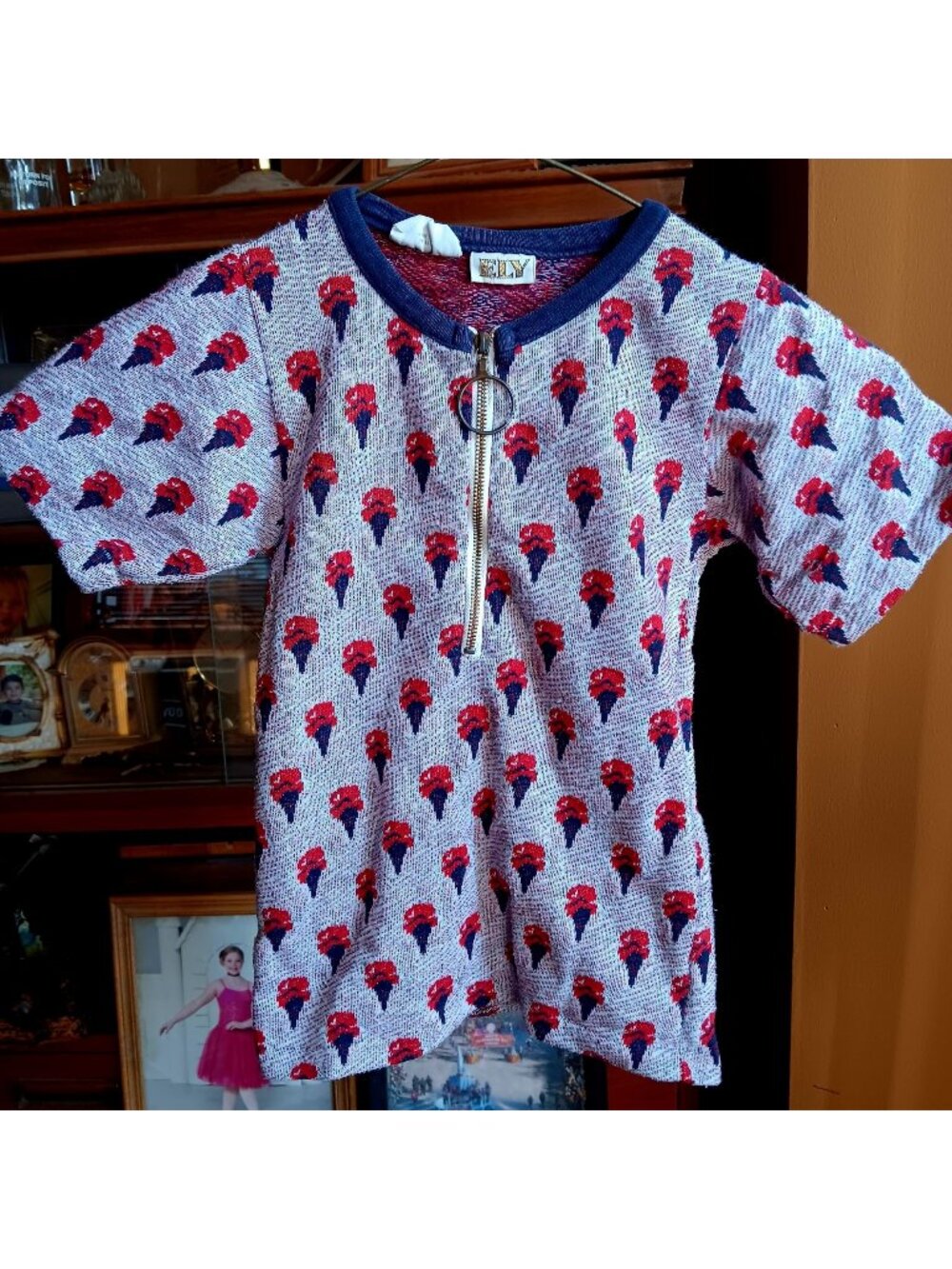 True Vintage Girls 7 Top Tunic 1970's Ely Ice Cream Knit Ring Zipper Hippy Child